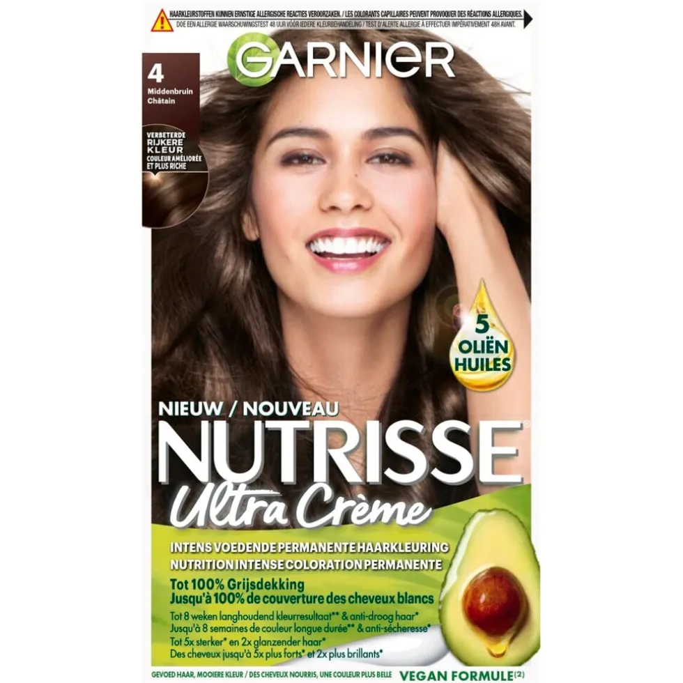 Garnier Nutrisse Ultra Crème 4 Middenbruin Permanente Haarkleuring