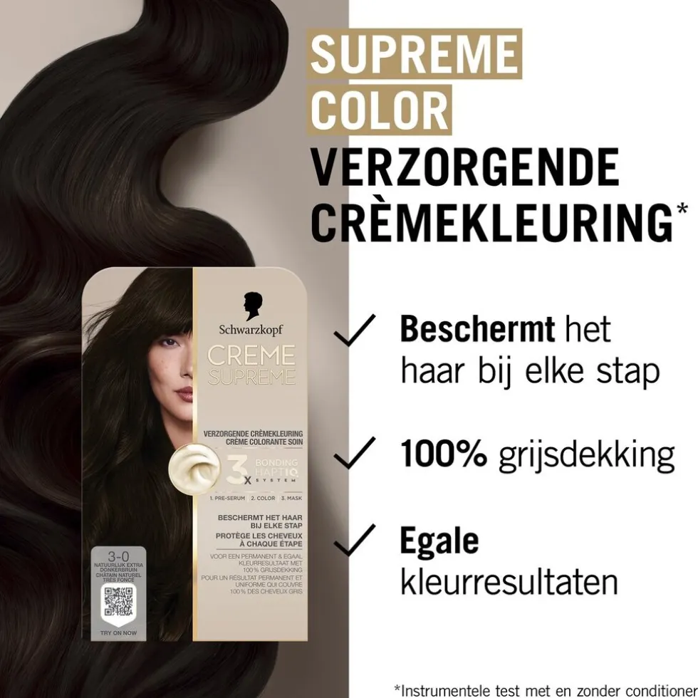 Schwarzkopf Creme Supreme 3-0 Natuurlijk Extra Donkerbruin Verzorgende Crèmekleuring