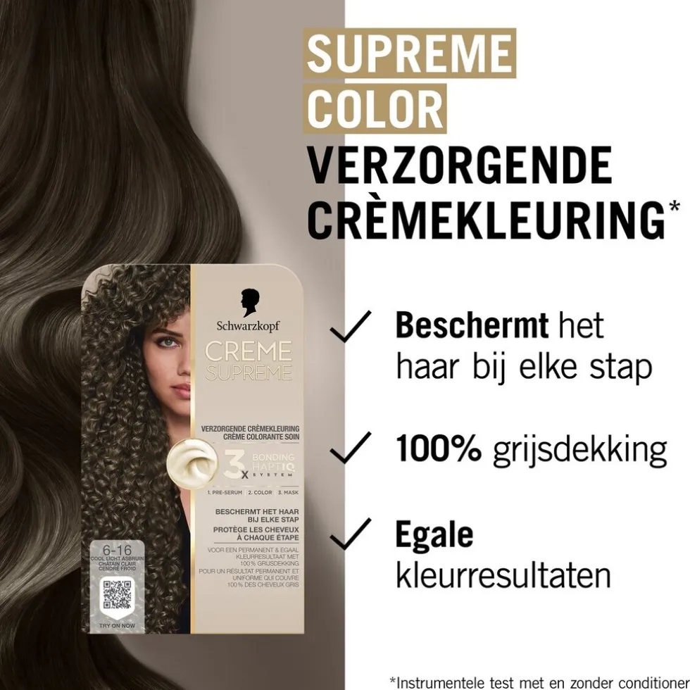Schwarzkopf Creme Supreme 6-16 Cool Licht Asbruin Verzorgende Crèmekleuring