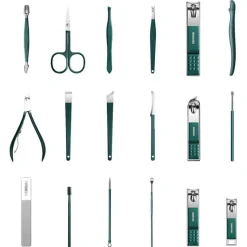 UNIQ 18‑in‑1 Manicure & Pedicure Set – Donkergroen Etui